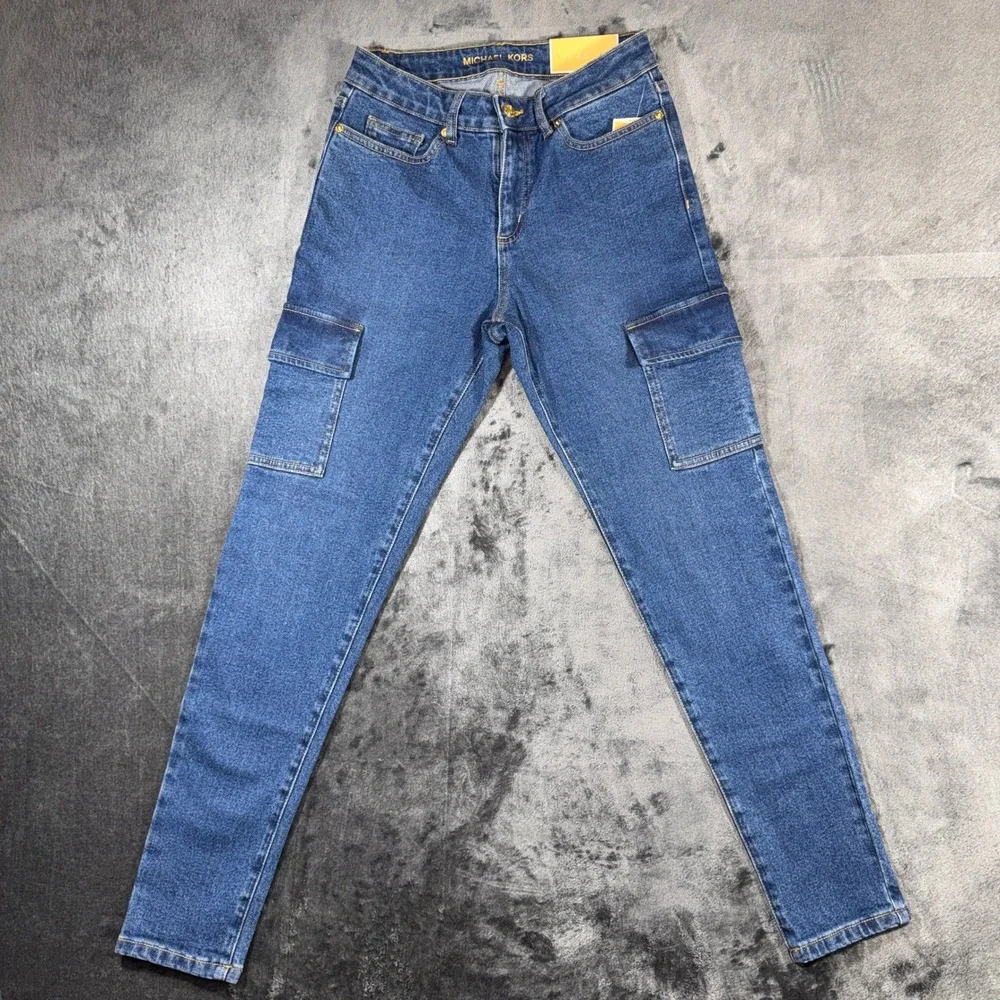 Michael Kors Selma Skinny Cargo Jeans Medium Indigo Blue Womens 2 QR49058E9Z